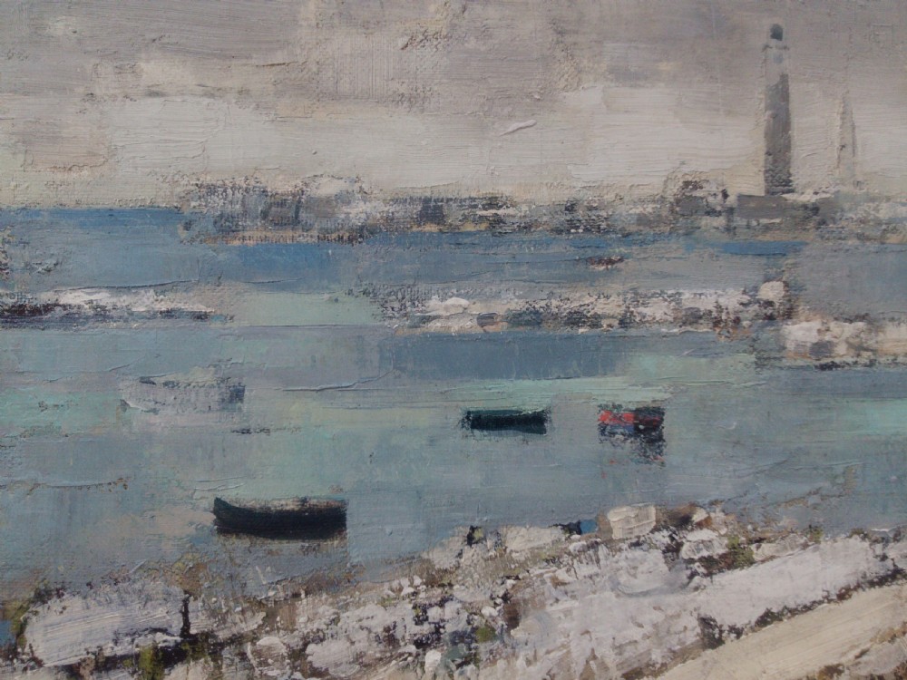 Fishing Village in the Snow, Winter in Brittany. French antique oil by Marcel Kervella, ca. 1957, lovely provenance View IV