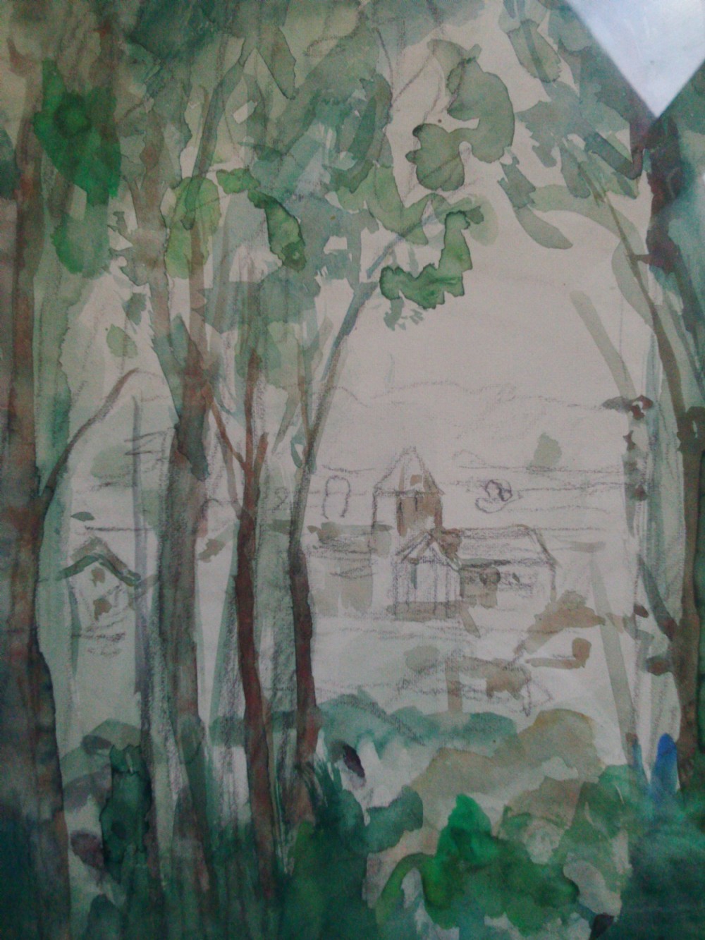 View over the village: French post-impressionist Pierre Laprade watercolour, ca 1910 View III