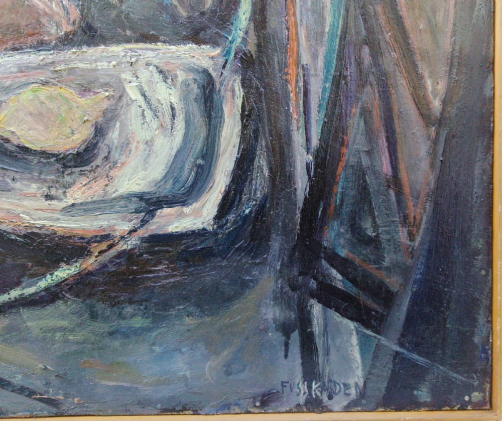 Striking modernist abstracted still life, exhibited 1950 illustrious provenance, oil on board View II