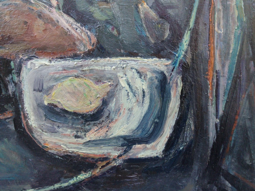 Striking modernist abstracted still life, exhibited 1950 illustrious provenance, oil on board View IV
