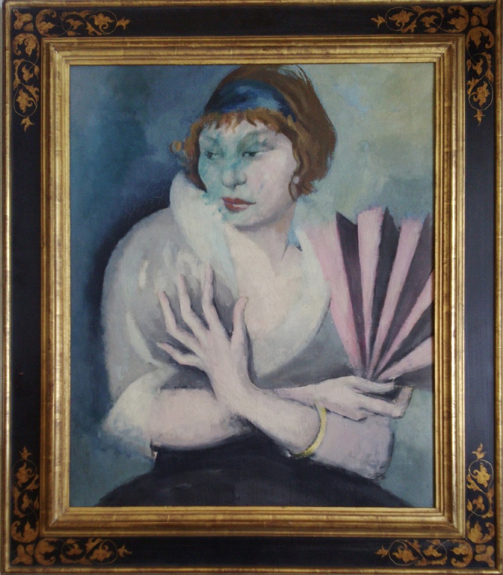 Masterpiece: French Expressionist Portrait of a Beauty with a Fan, circa 1920, oil on canvas