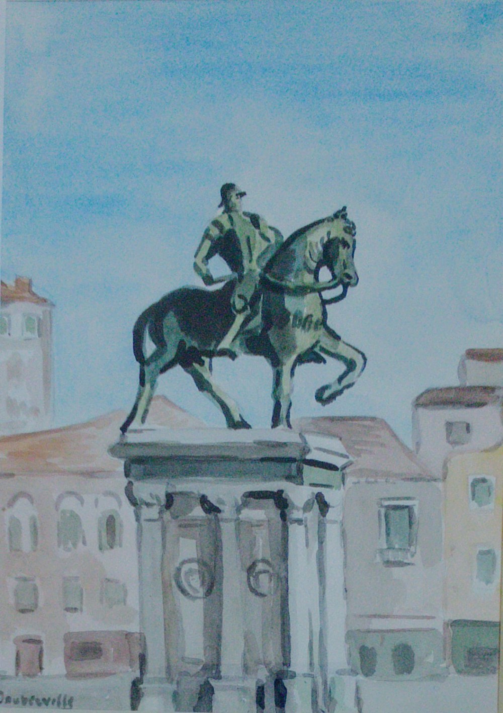 Italy Venice, the Equestrian statue of Colleoni, ça 1940 watercolour