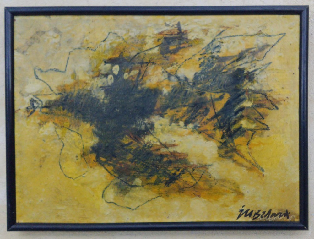 Antique French abstract modernist, 1959, abstracted birds in flight View II