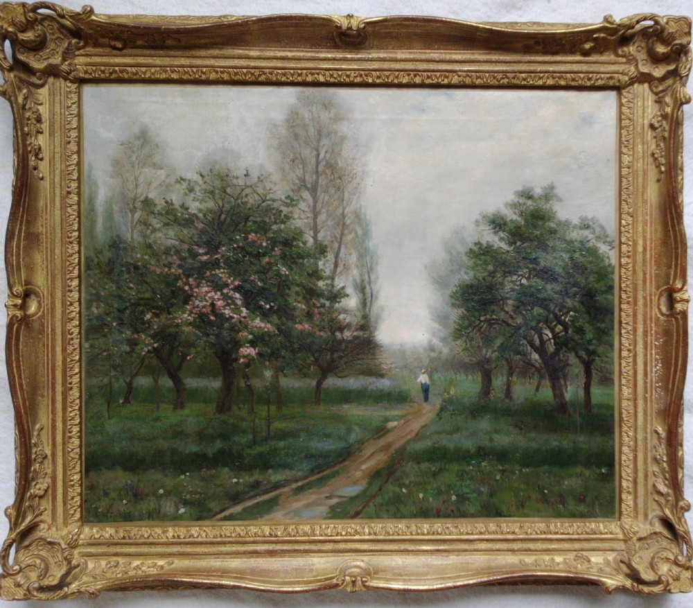 The gardener returning home through is garden in spring, Impressionist circa 1870 oil on canvas View IV