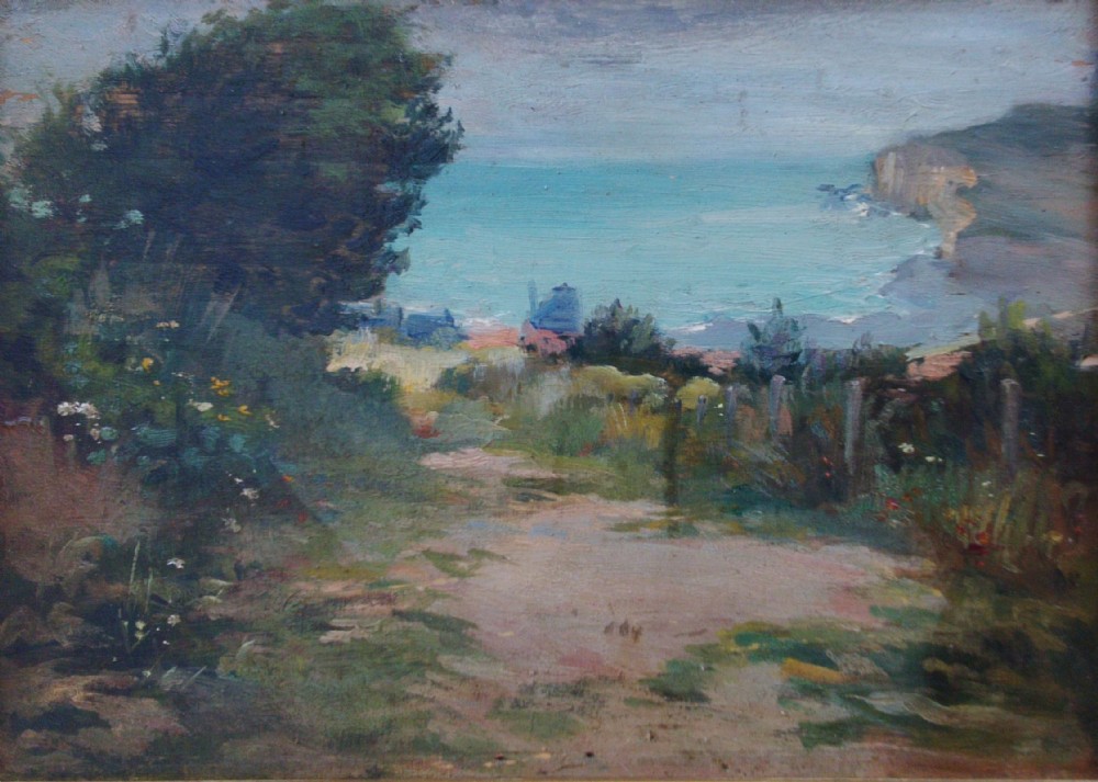 View to the Cliff, the sea, Summer 1906, Quiberville, Normandy, Impressionist Colourist oil on panel