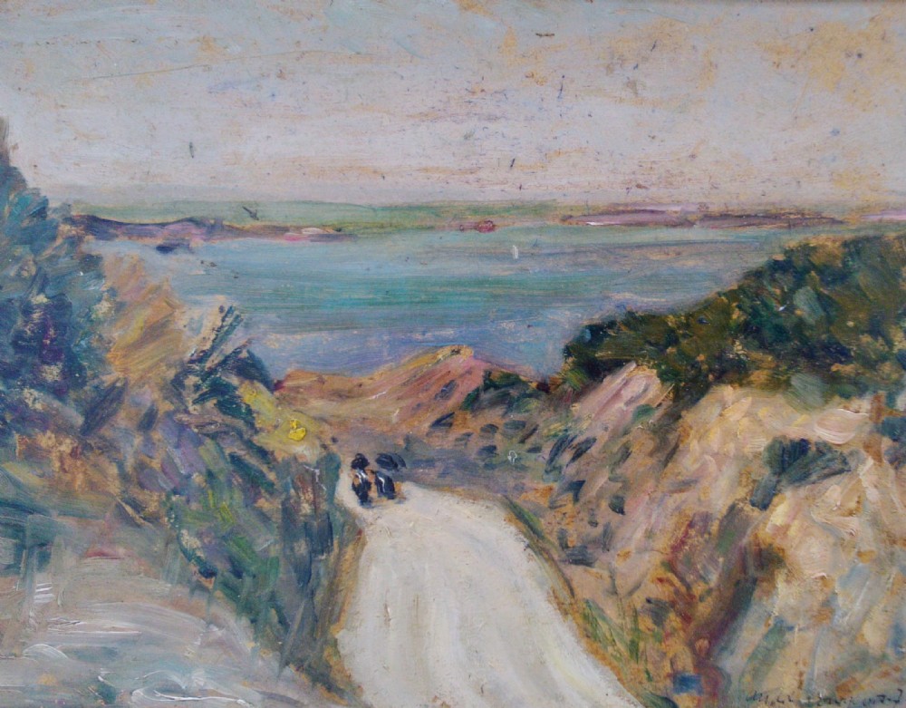The path down the cliff, the sea, Brittany , 1904 intimist abstracted oil on panel