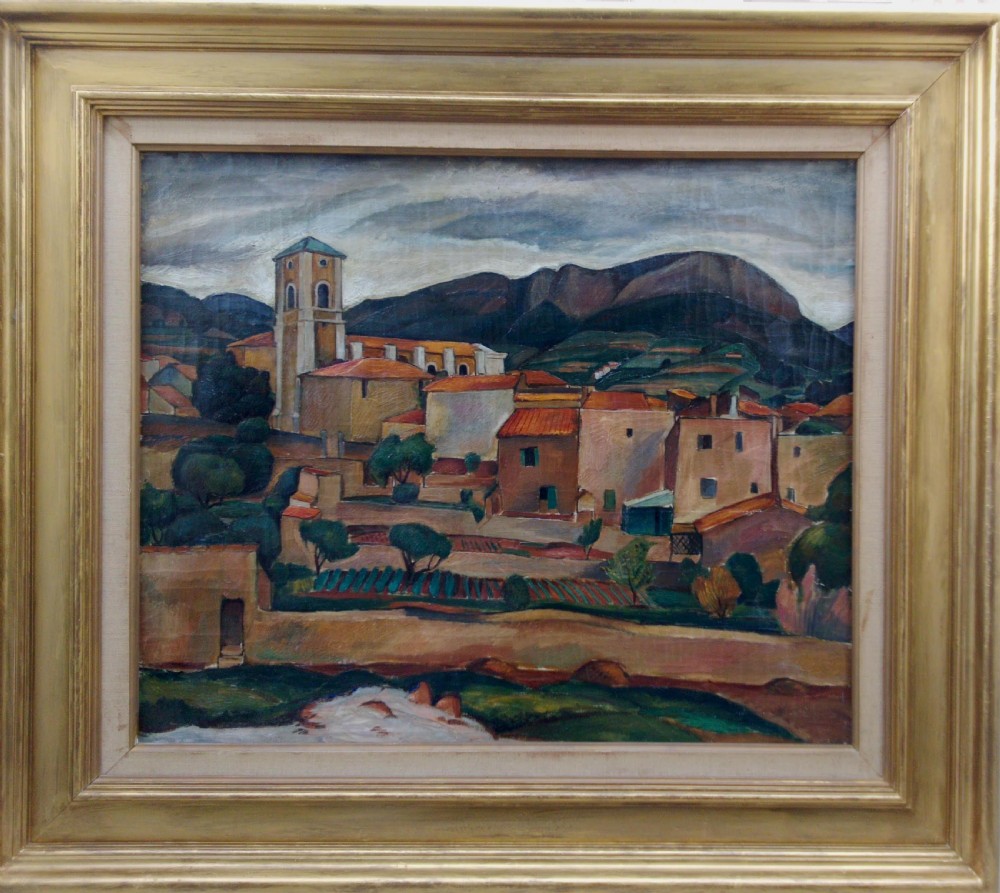 Clouds over an Italian village, ca 1920 French art deco cubist oil on canvas View III