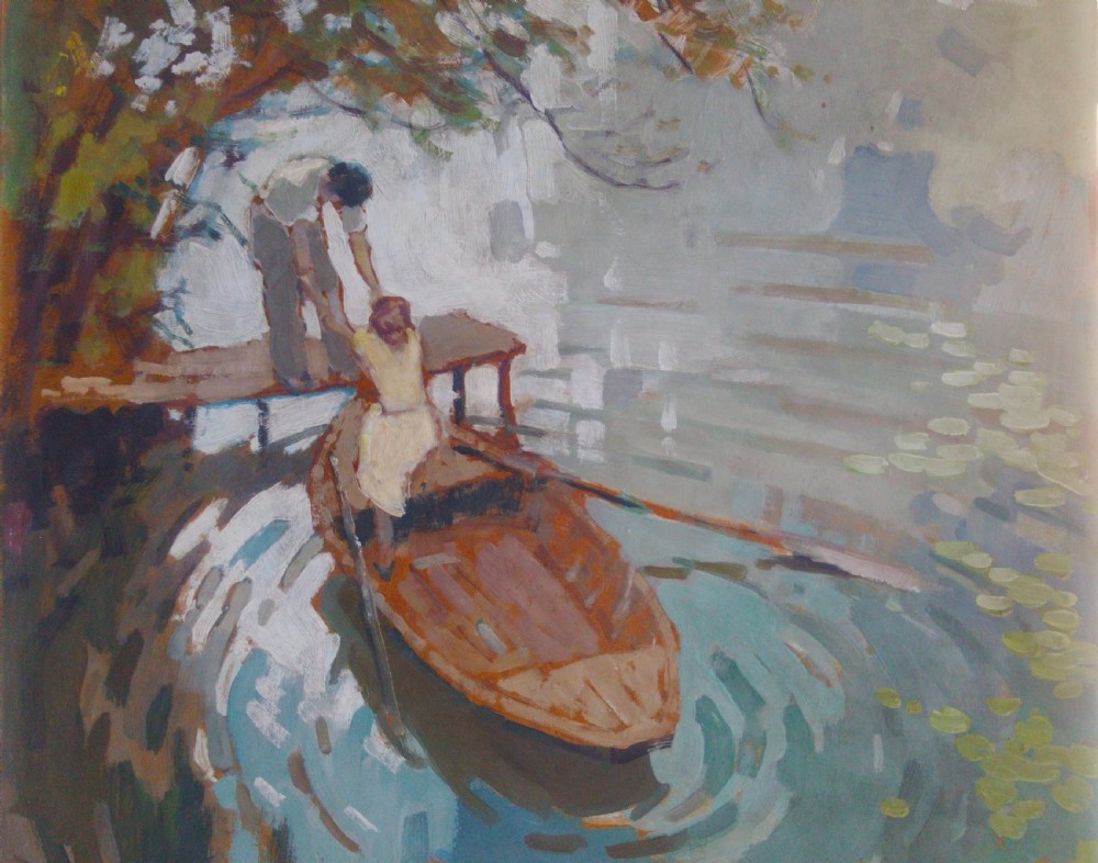 Boating on the lake - art deco period 1930s French oil by Gabriel Vie (1888-1973) View VII