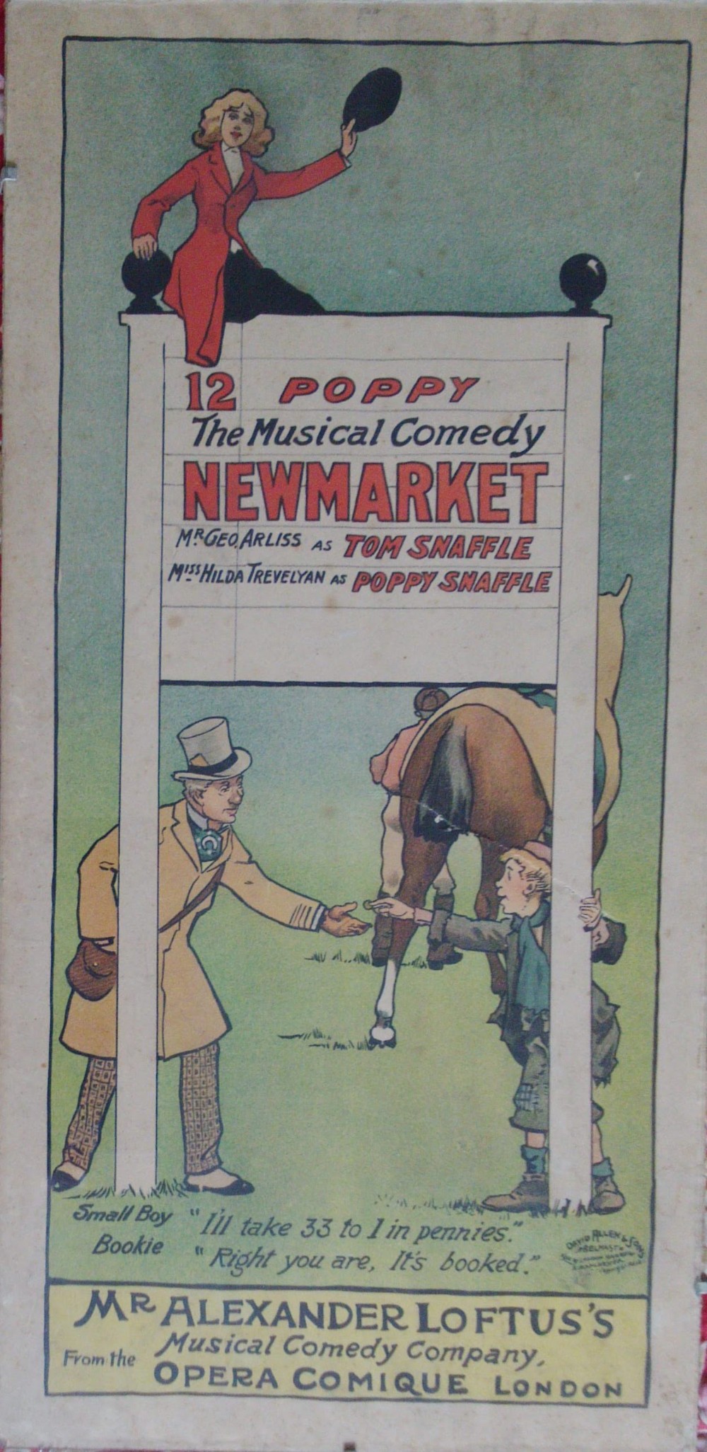 Newmarket horse racing musical comedy 1896 John Hassall art nouveau original lithograph: the bet