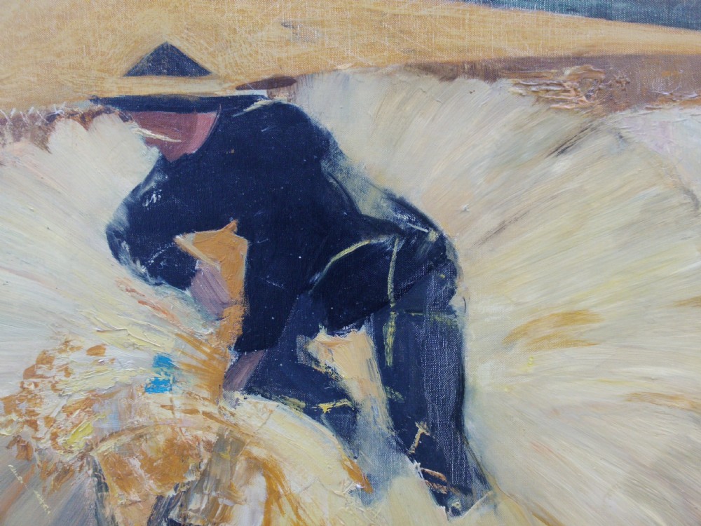 Abstracted hay making scene, French modernist, with St Germain Gallery ca 1960 oil on canvas View II