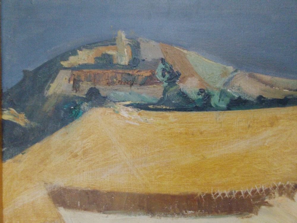 Abstracted hay making scene, French modernist, with St Germain Gallery ca 1960 oil on canvas View III