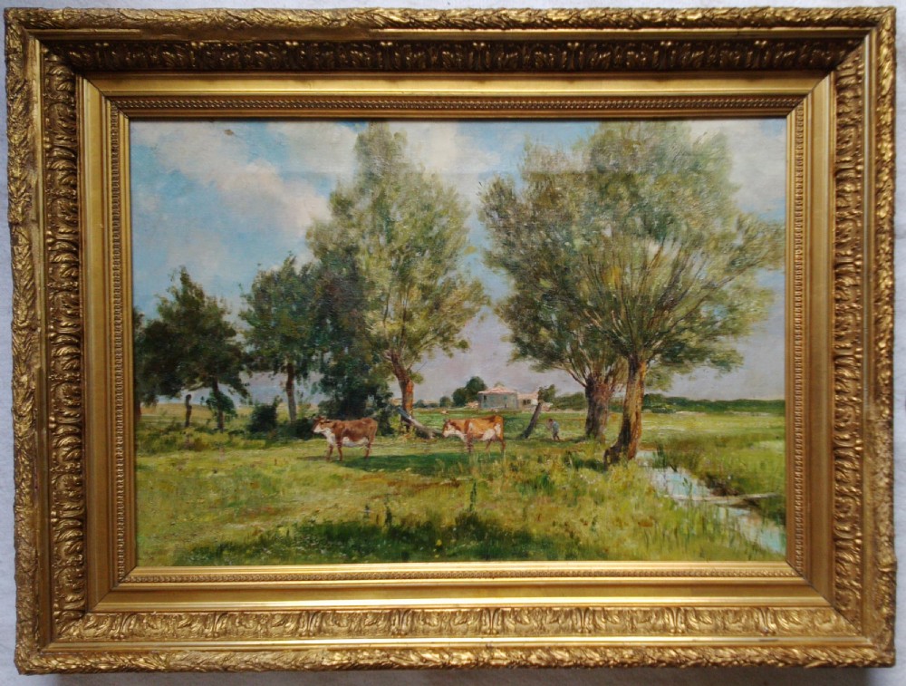 Working on the meadow, French Impressionist ca 1890, pastoral summer landscape View III