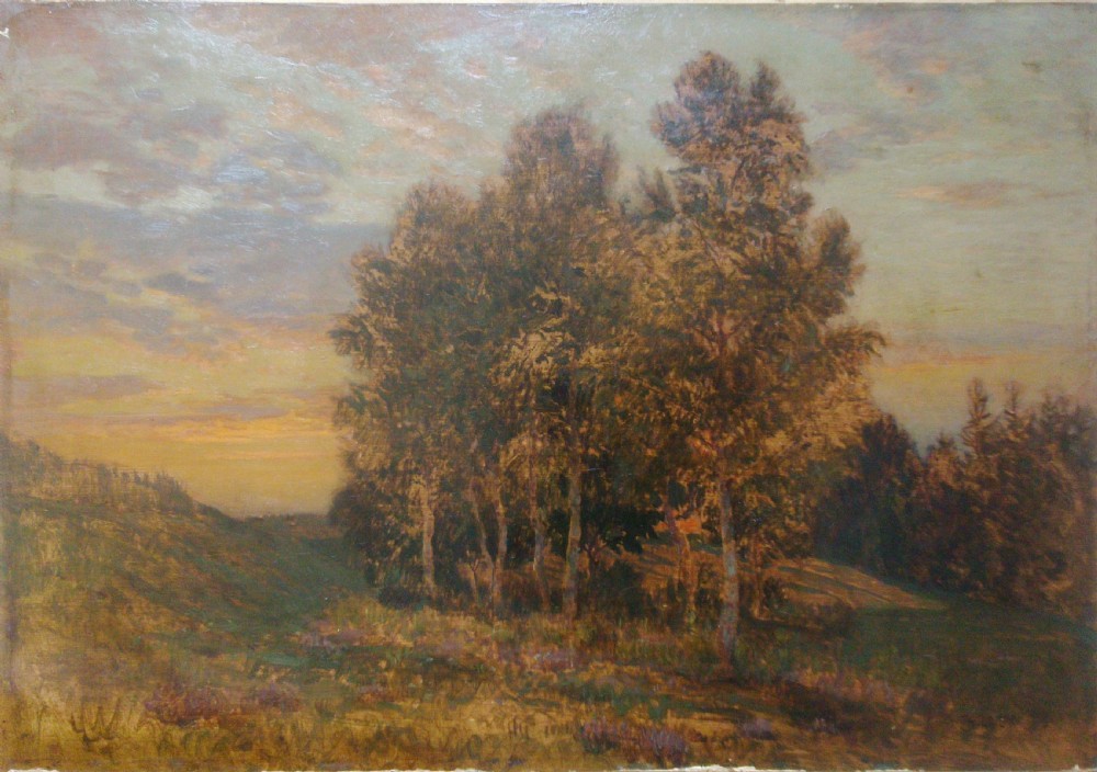Symbolist nature study, the copse at sunset, Viennese art nouveau oil by Austrian Thomas Leitner (1876-1948)