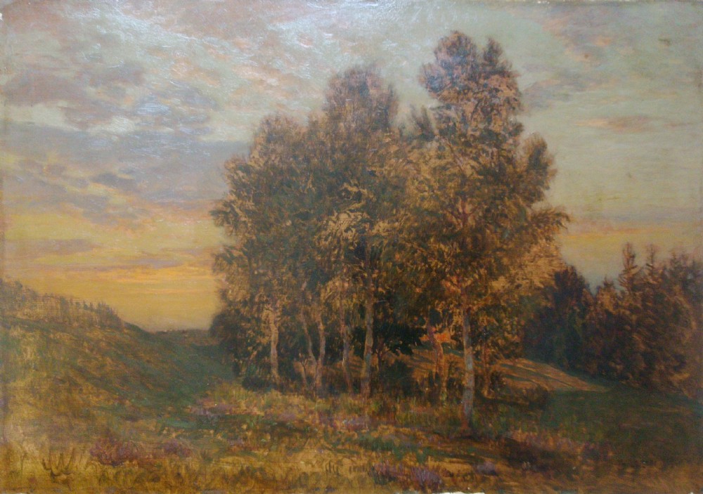 Symbolist nature study, the copse at sunset, Viennese art nouveau oil by Austrian Thomas Leitner (1876-1948) View II