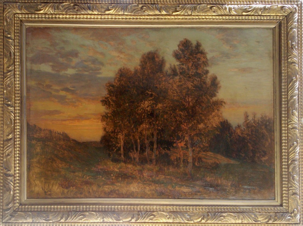 Symbolist nature study, the copse at sunset, Viennese art nouveau oil by Austrian Thomas Leitner (1876-1948) View VI
