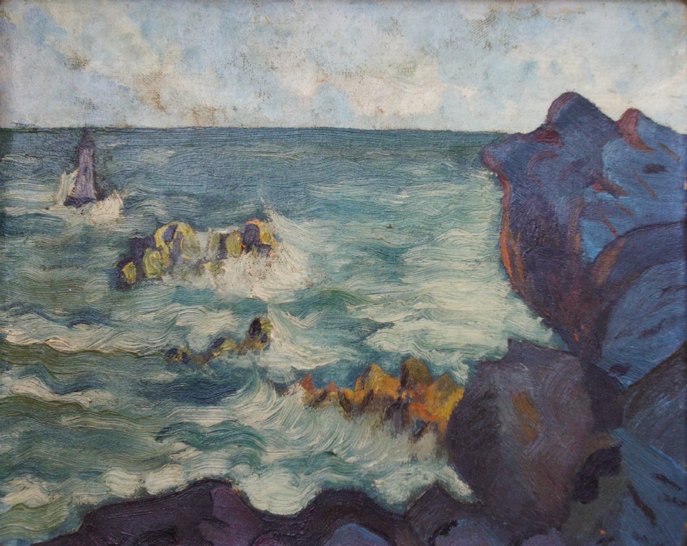The little lighthouse in the waves, ca 1910 abstracted modernist marine landscape oil on canvas