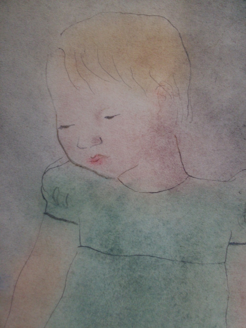 Little girl dangling her legs, Paris 1936 antique pastel by Austrian woman artist Charlotte Walther Wipplinger View II
