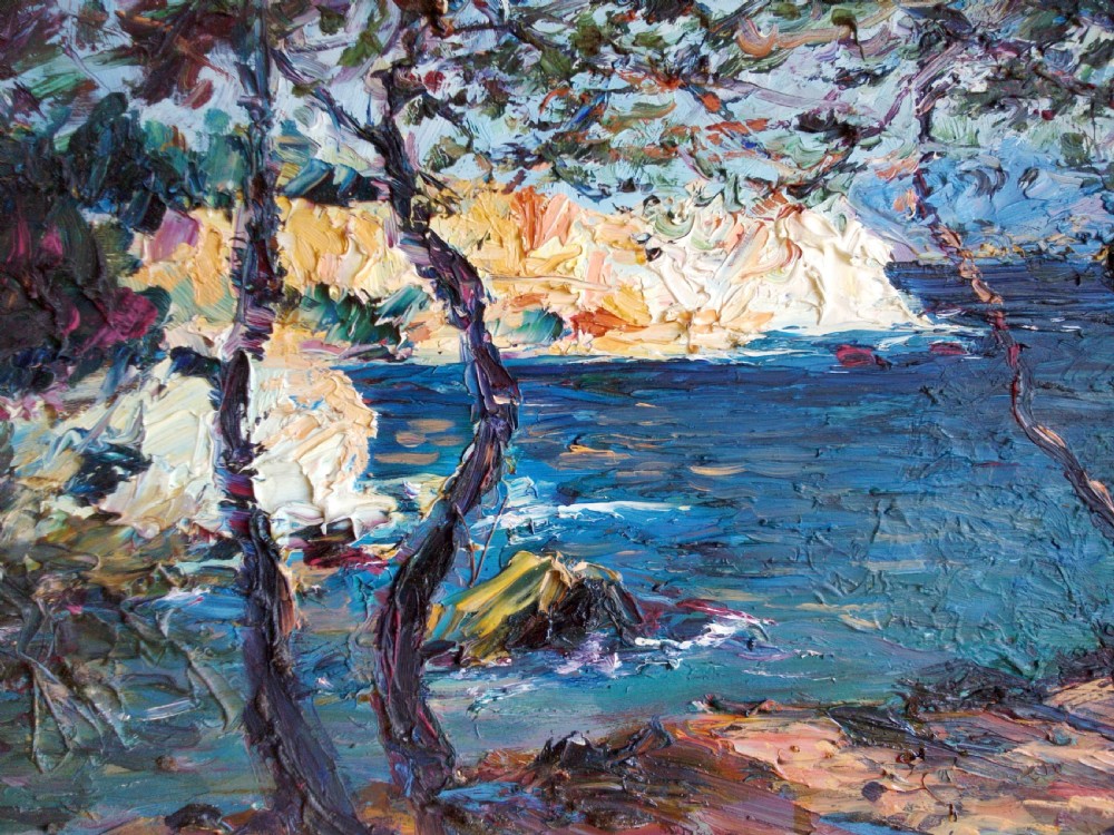 Cote d'Azur coast, Calanques, Cassis bay, circa 1920, southern French oil on panel by Italian Italo Giordani View III