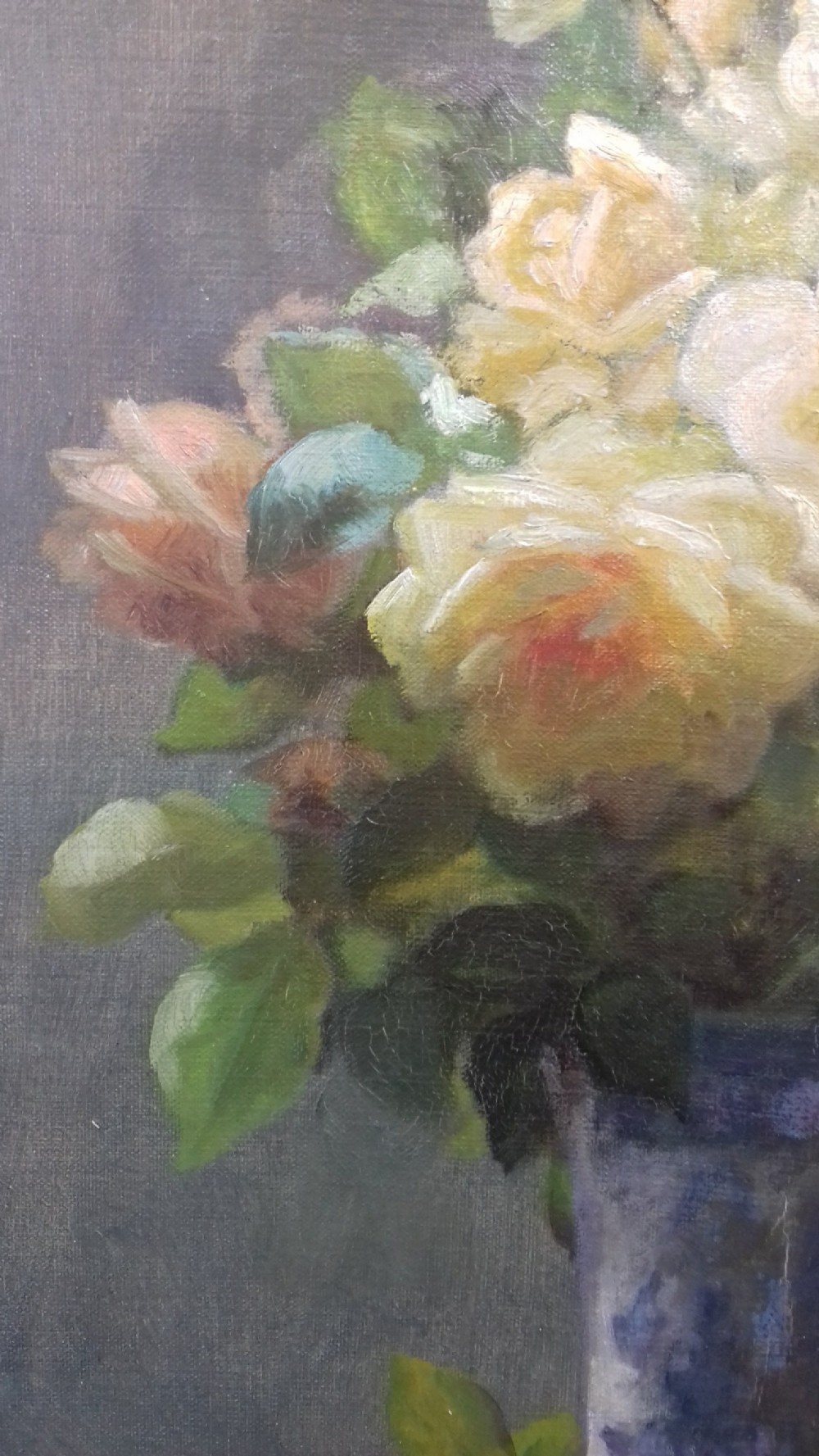 Roses, Elegant French Floral Still Life, Lyon circa 1900 antique oil on canvas by by Marthe Barbaud-Koch (1863-c 1928) View IV