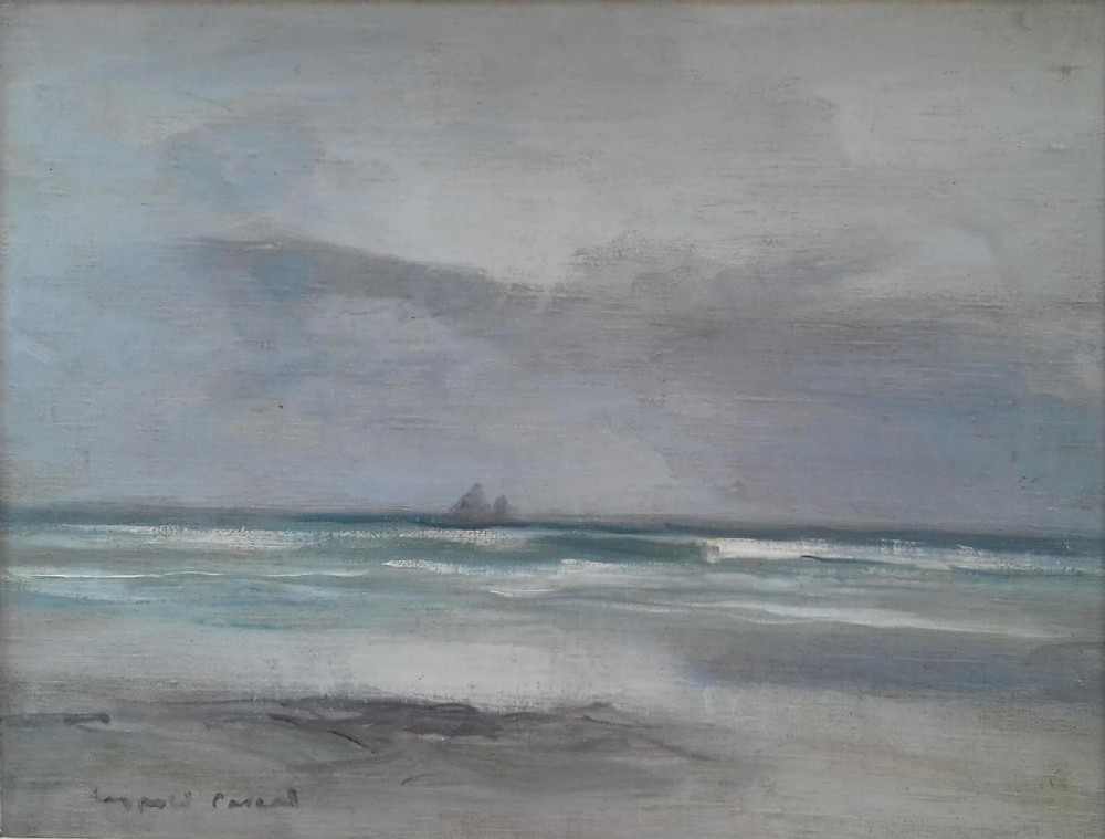 Seascape, Beach Scene, Brittany, by Chelsea Marine Artist Leopold Pascal (1900-1957) antique French oil on canvas