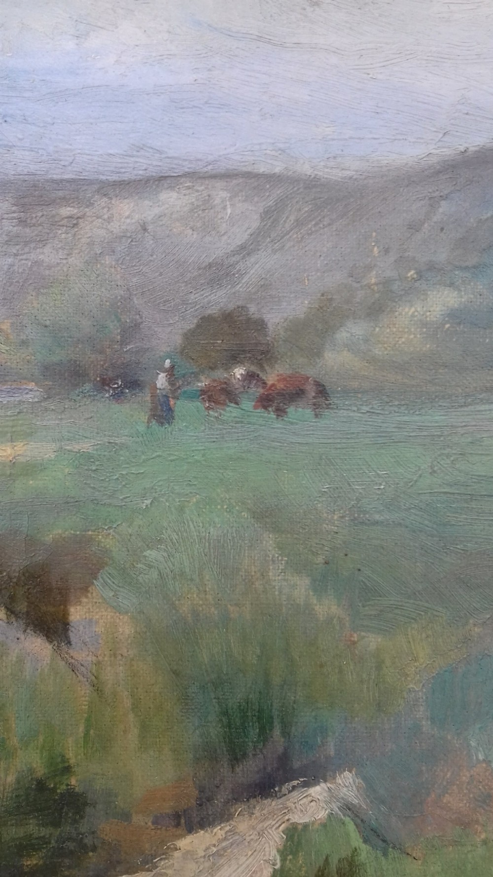 Pastures by the Seine, river landscape Normandy circa 1880 French American antique oil on canvas View IV
