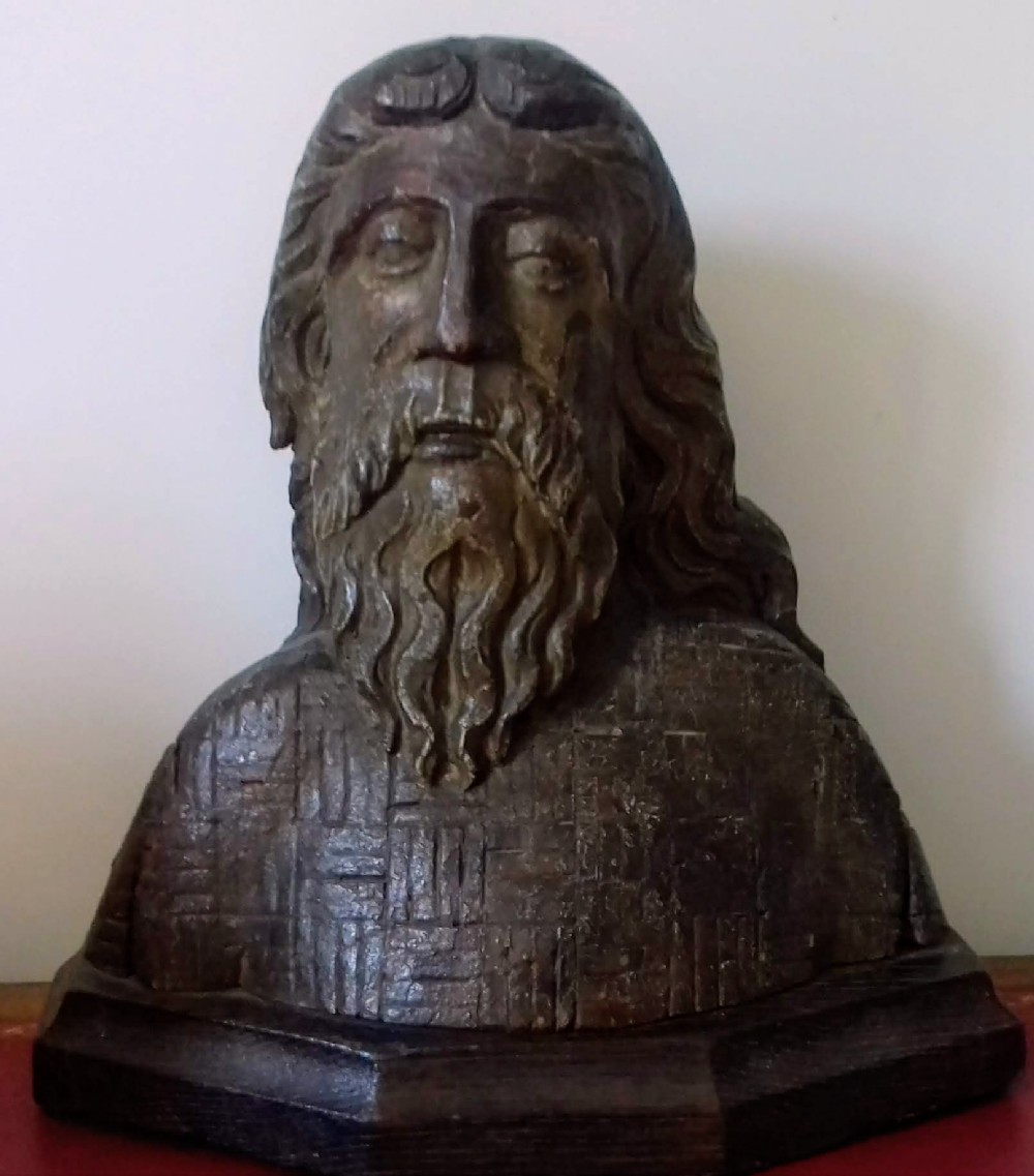 Early Renaissance 15th Century Gothic portrait bust of a saint or secular figure wooden sculpture carving