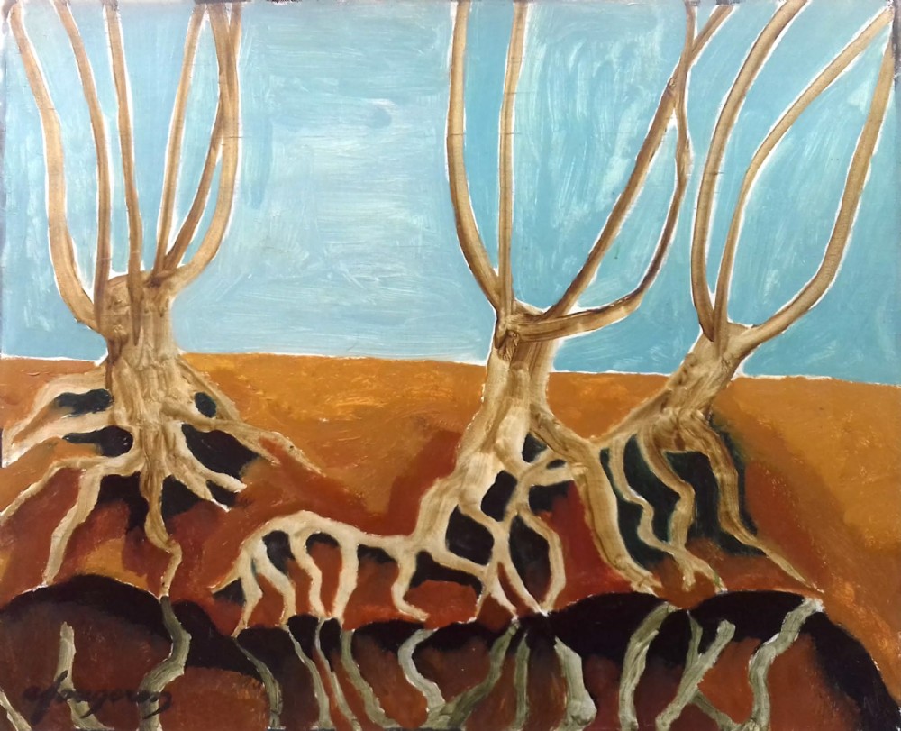 Grape Vine Roots, Turenne by Tate Gallery master Fougeron: France abstracted modernist oil on canvas