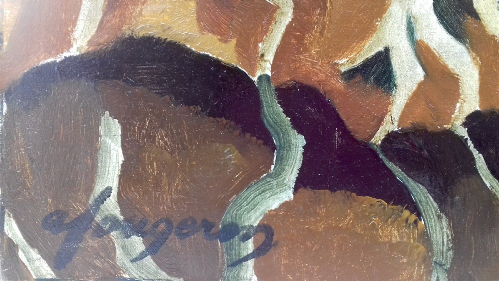 Grape Vine Roots, Turenne by Tate Gallery master Fougeron: France abstracted modernist oil on canvas View III