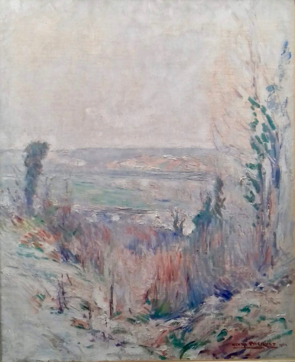 Giverny, the Seine in Winter, 1924 by Henri Pacquet, friend of Monet. Large French Impressionist oil on canvas 