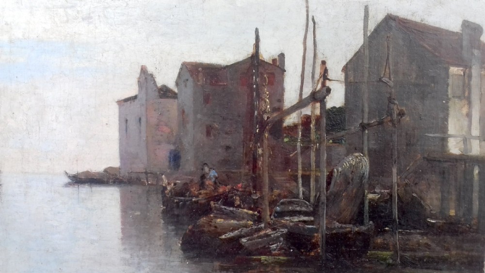 Canal view, Venice, Italy by 19th Century Russian French Jean d'Alheim luminous antique oil painting View III