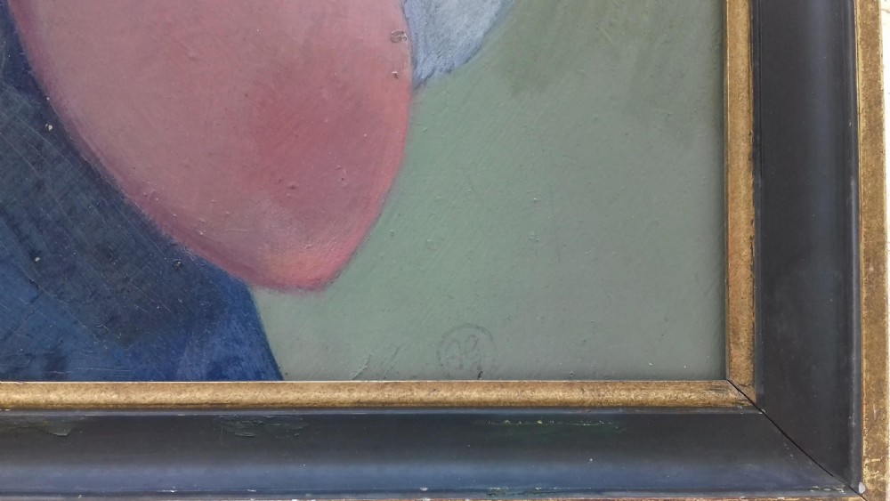 The good natured gardener and his rose, ca 1935 French antique oil on panel  View III
