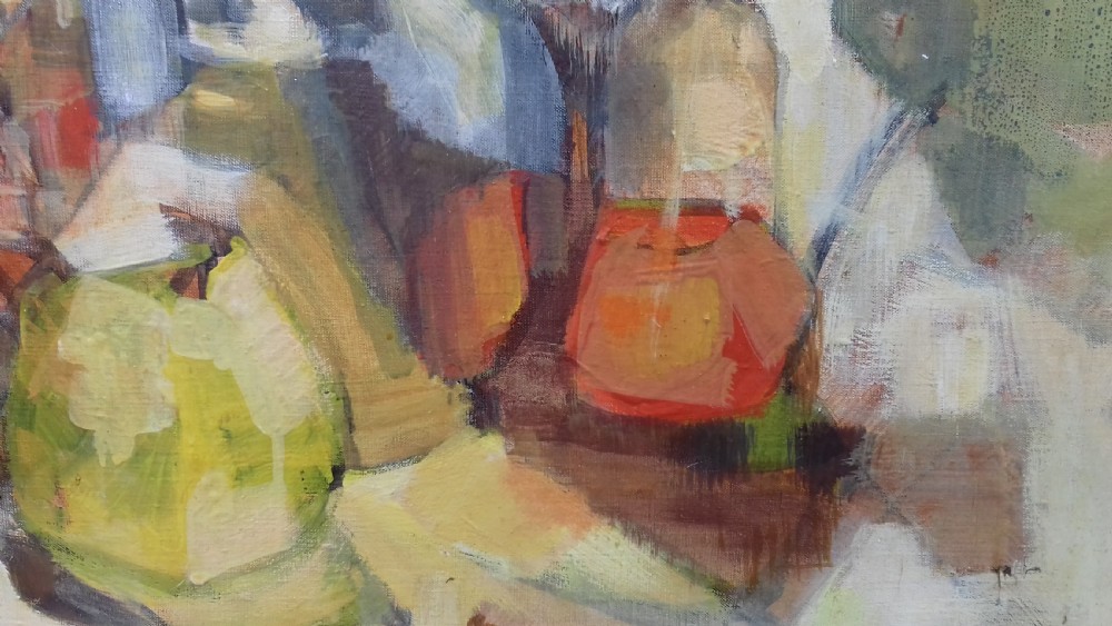 Life affirming abstracted cubist still life with flowers and oranges, French Andrée Bordeaux Le Pecq  View III