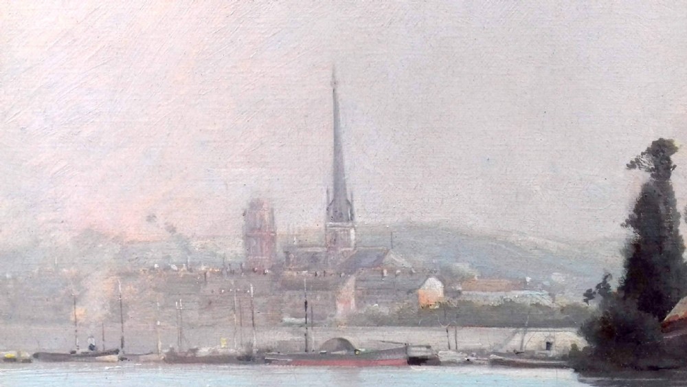 Pre impressionist river landscape, the Seine at Rouen, Normandy, the Ile Lacroix ca 1870 oil on canvas View IV