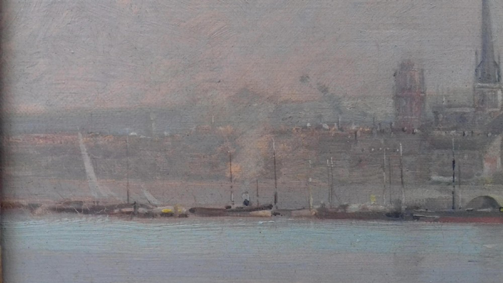 Pre impressionist river landscape, the Seine at Rouen, Normandy, the Ile Lacroix ca 1870 oil on canvas View V