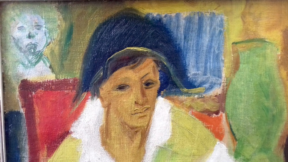 The red armchair, man with the cocked hat: French fauve colourist Jean Micoine ca 1948 abstracted oil on canvas View III
