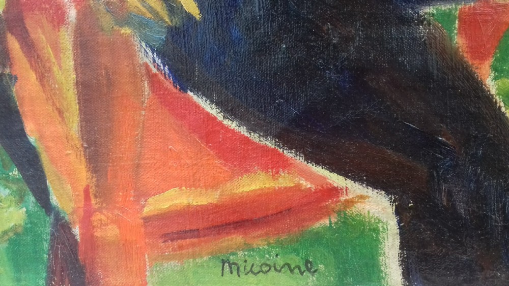 The red armchair, man with the cocked hat: French fauve colourist Jean Micoine ca 1948 abstracted oil on canvas View IV