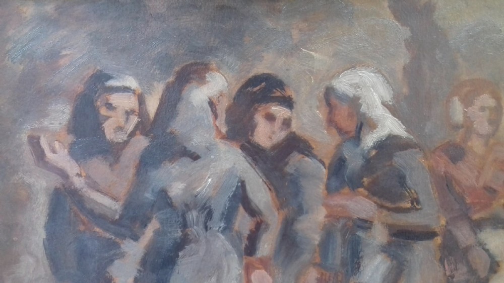 French Impressionist Discussions in the Park, the Nuns, circa 1910 oil on panel View III