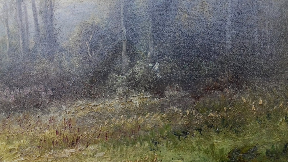 Luminous Barbizon landscape circa 1840, Figure in a forest glade, winter light, French Charles Lenglet b. 1771 oil on canvas View V