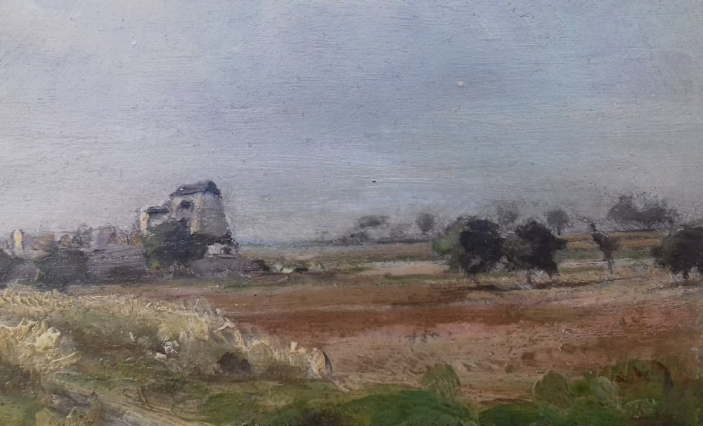 Cloud study, wide landscape, French 19th Century plein air master Henri Dutzschold oil on panel View II
