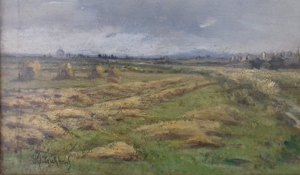 Cloud study, wide landscape, French 19th Century plein air master Henri Dutzschold oil on panel View IV