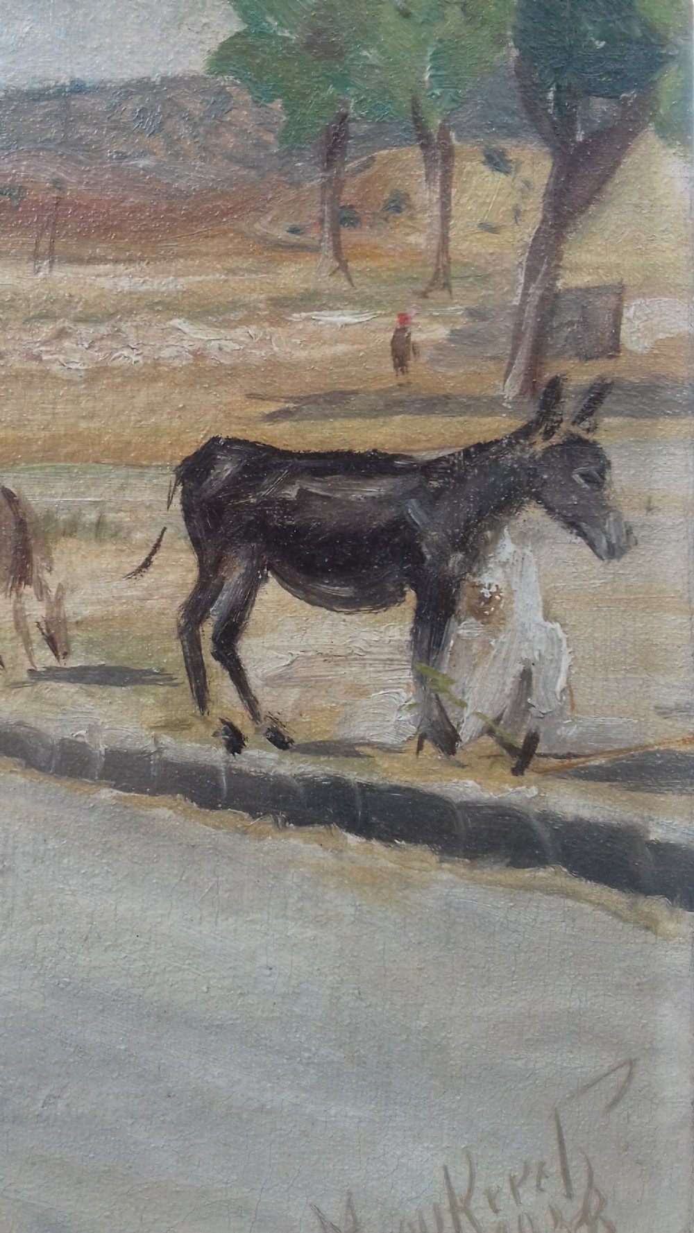 Crossroads, Algeria 1938 North African orientalist antique oil on canvas by Miloud Boukerche View III