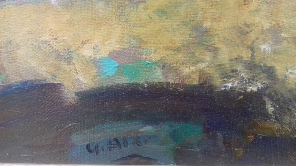 Abstracted Landscape, the South of France French 1949 Fauve Expressionist Oil On Canvas by Yvette Alde (1911-1967) View IV