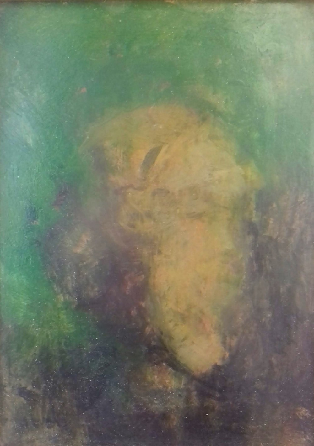Enigmatic Errant figure, symbolist surrealist half profil French expressionist oil on panel