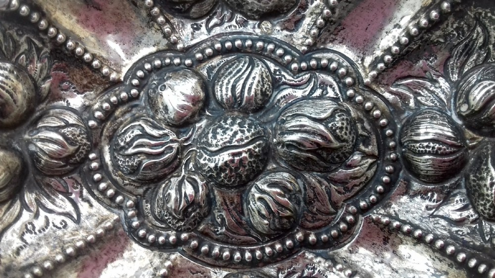 Antique Arts and Craft period pair of repoussé Silver Bowls with handles for nuts and nibbles Continental Silver View II