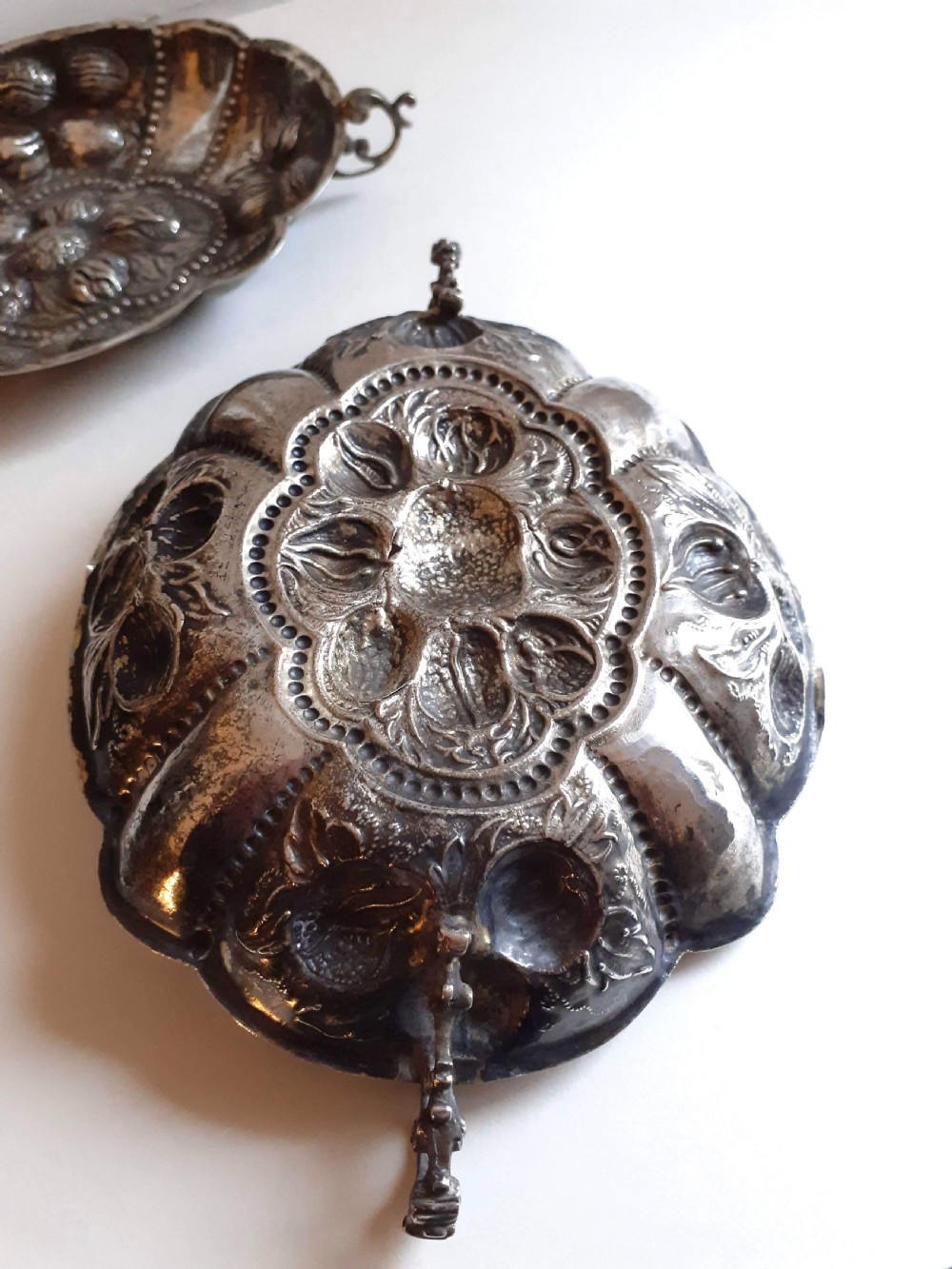 Antique Arts and Craft period pair of repoussé Silver Bowls with handles for nuts and nibbles Continental Silver View IV
