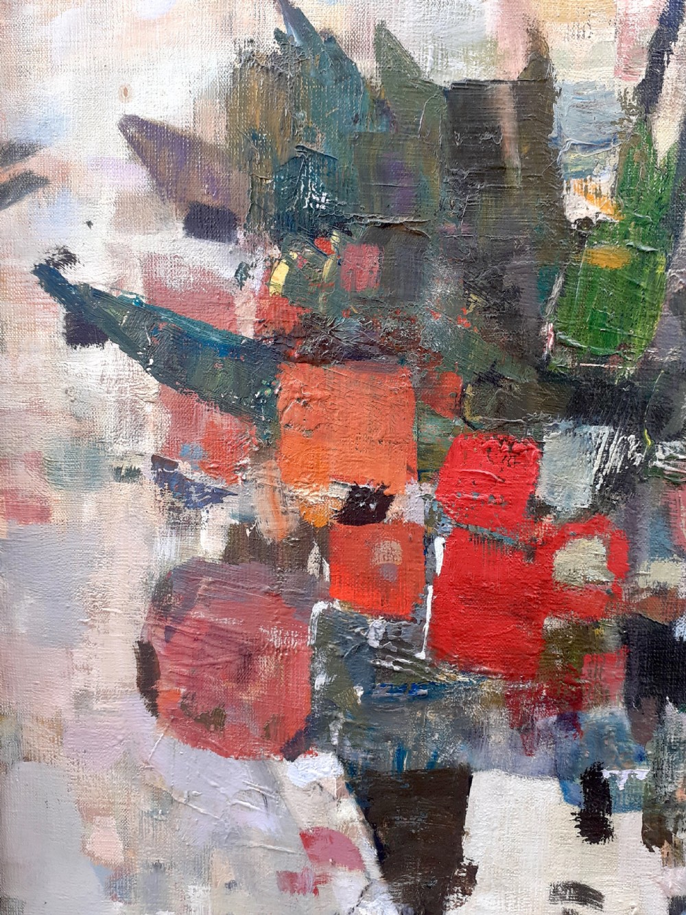Flowers in a coffee pot, abstracted floral still life, life affirming French modernist oil on canvas, wonderful provenance View V