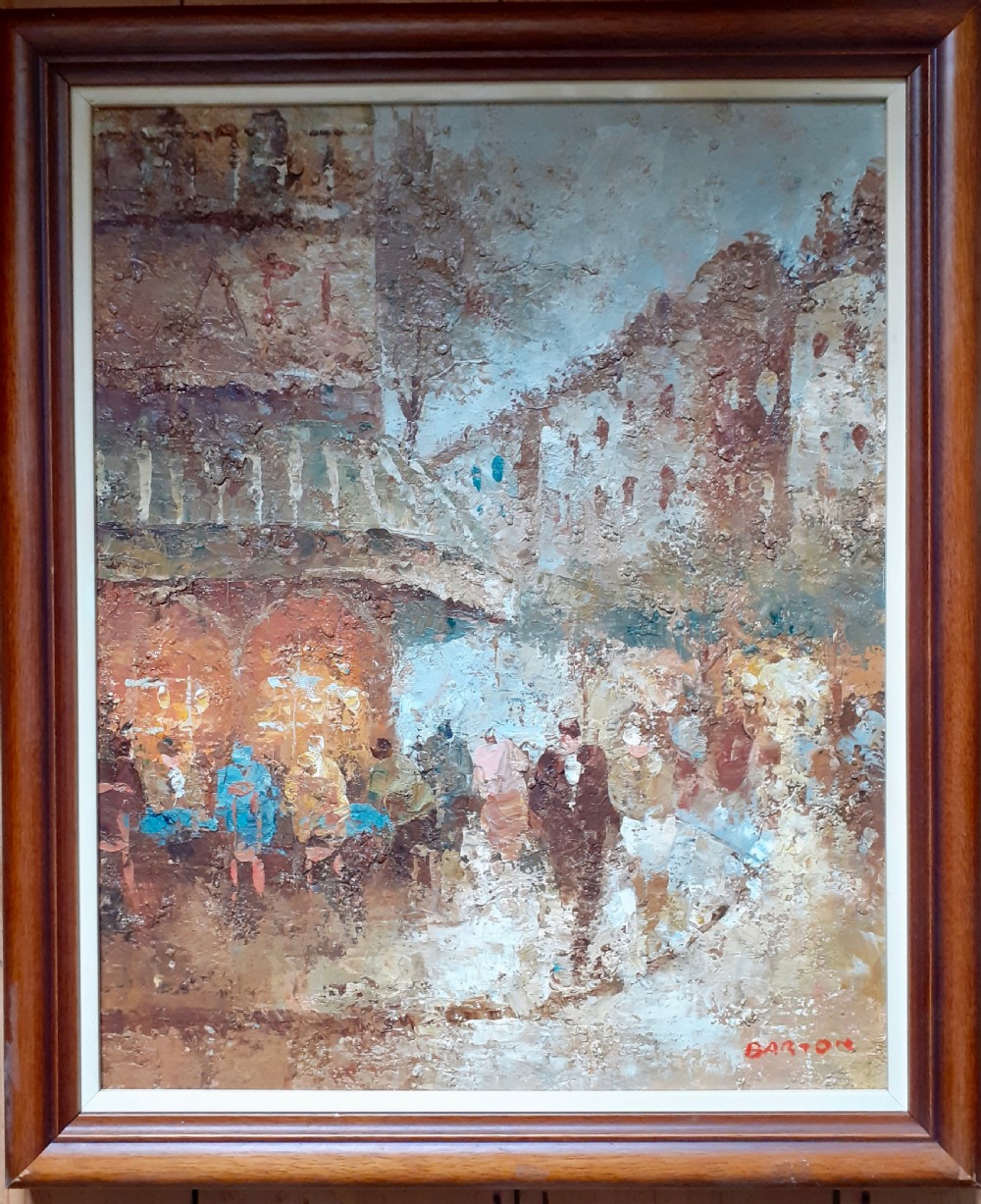 Cafe Society, bustling city Street scene Paris France impressionist oil on canvas  View II
