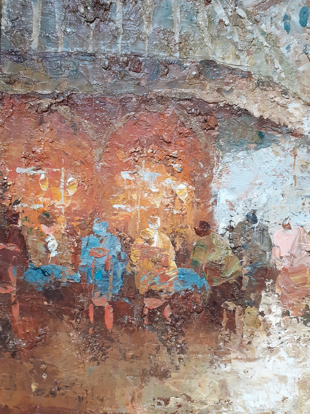 Cafe Society, bustling city Street scene Paris France impressionist oil on canvas  View IV
