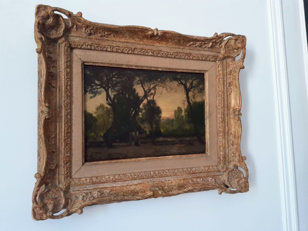 The encampment: mysterious chiaroscuro landscape evocative French 19th Century oil on panel View III