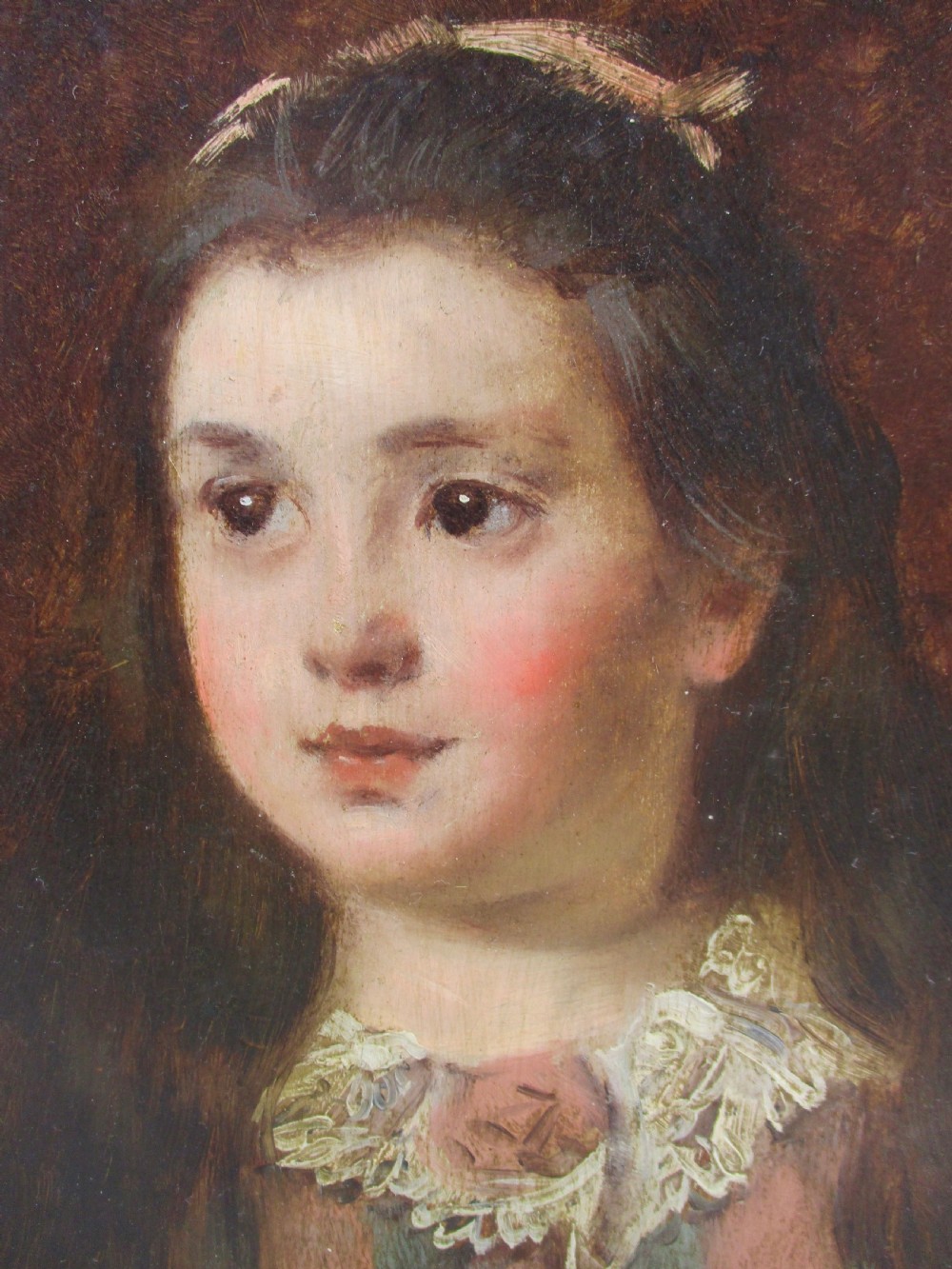 The Lace Collar Victorian French Belle Epoque portrait, Little Girl oil on panel View II